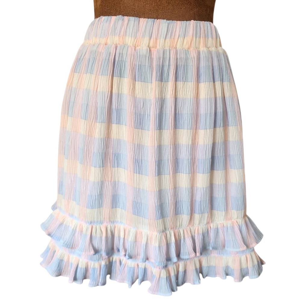 Meet Me In Santorini Mini‎ Ruffle Skirt Size XS Pastel Lined Layered Stretch